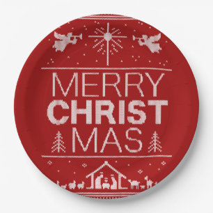 Frohe Weihnachten Sweater Religious Christ Red Pappteller