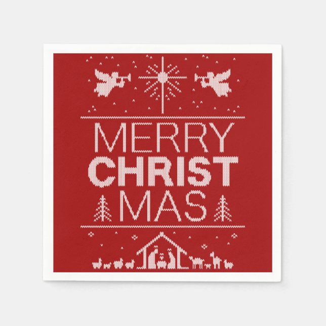 Frohe Weihnachten Sweater Religious Christ Red Serviette (Vorderseite)