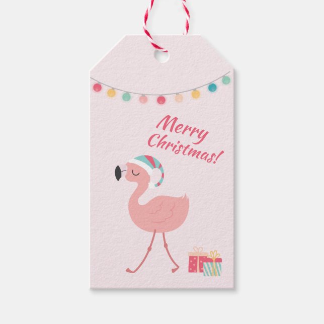 Frohe Weihnachten - Sweet Tropical Santa Flamingo Geschenkanhänger (Vorderseite)