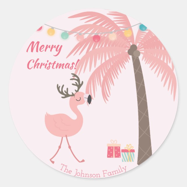 Frohe Weihnachten - Sweet Tropical Santa Flamingo Runder Aufkleber (Vorderseite)