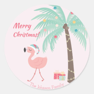Frohe Weihnachten - Sweet Tropical Santa Flamingo Runder Aufkleber