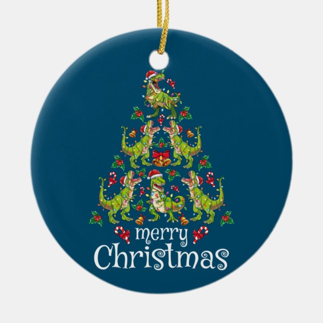 Frohe Weihnachten T Rex Boys Kinder Weihnachtsbaum Keramik Ornament (Vorne)