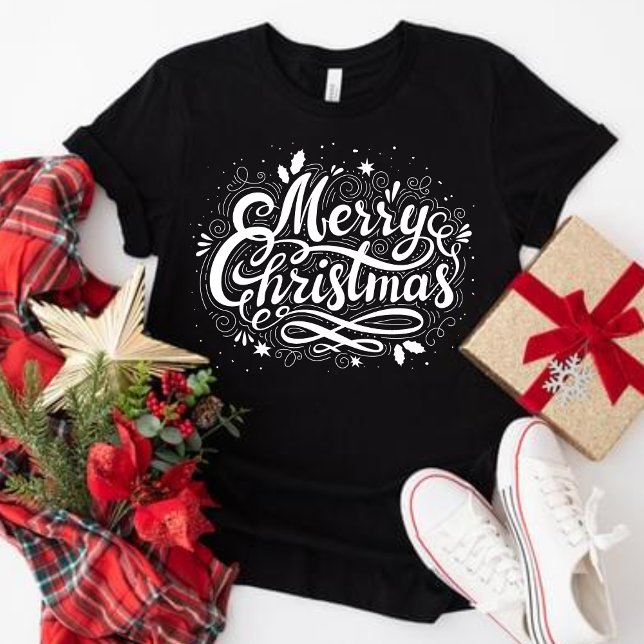 Frohe Weihnachten T-Shirt (Merry Christmas Women's Holiday T-Shirt in Black and White)