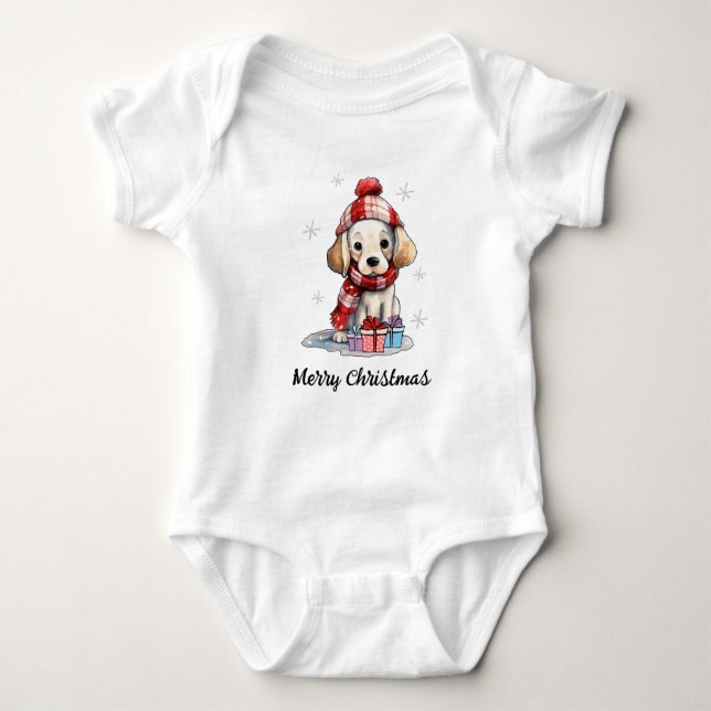 "Frohe Weihnachten". T-Shirt Baby Strampler (Vorderseite)