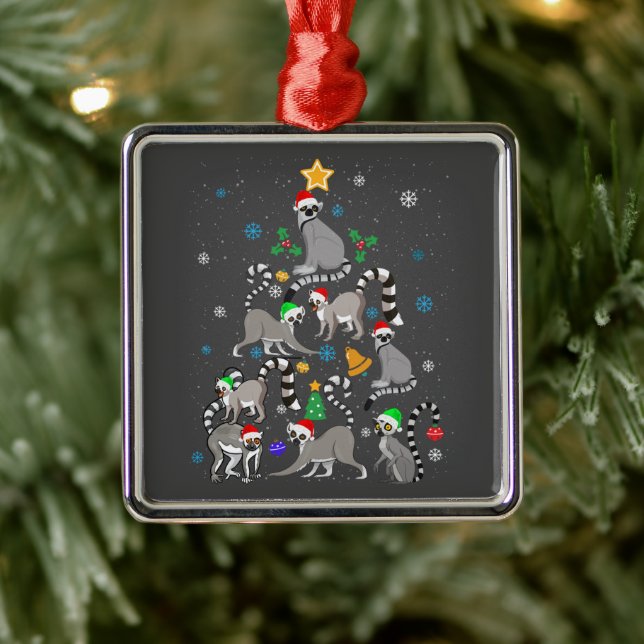 Frohe Weihnachten T - Shirt Lemur Weihnachtsbaum W Ornament Aus Metall (Baum)