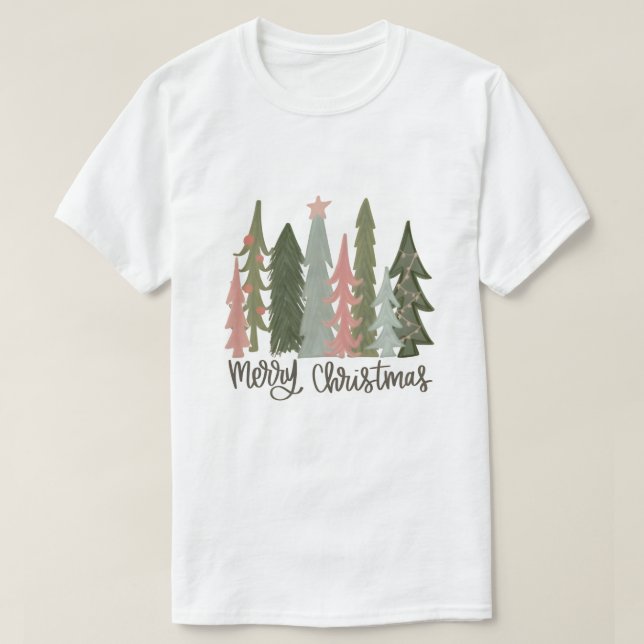 Frohe Weihnachten T - Shirt mit festem Baumdesign (Design vorne)