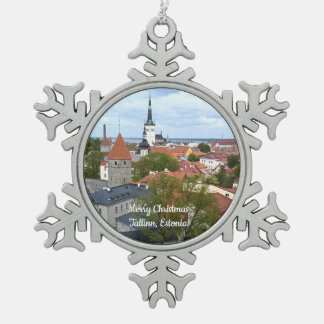 Frohe Weihnachten Tallinn, Estland Zierde Schneeflocken Zinn-Ornament