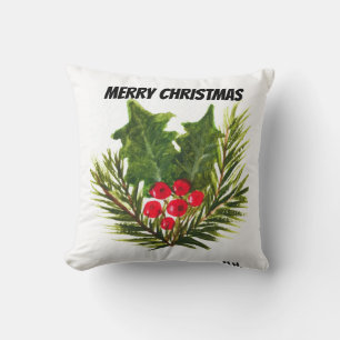 Frohe Weihnachten Tannen Stechpalme Wasserfarben f Kissen