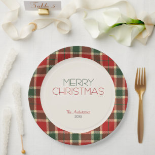Frohe Weihnachten Tartan Kariert Custom Pappteller