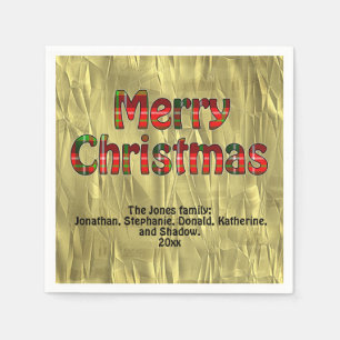 Frohe Weihnachten Tartan Typografie Muster - Namen Serviette