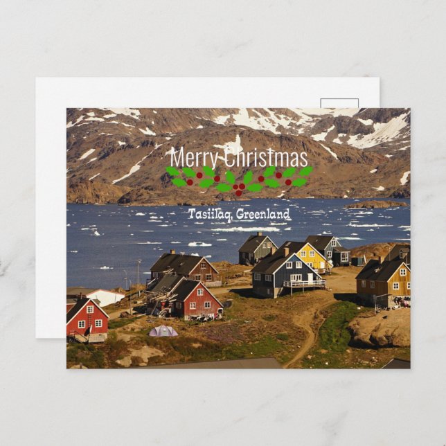 Frohe Weihnachten, Tasiilaq, Grönland Feiertagspostkarte (Vorne/Hinten)