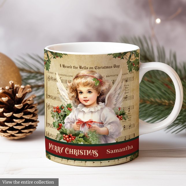 Frohe Weihnachten Tasse Grün Rot Engel Feier (Merry Christmas Mug Green Red Angel Celebration)