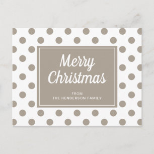 Frohe Weihnachten Taupe Beige Polka Dots Postkarte