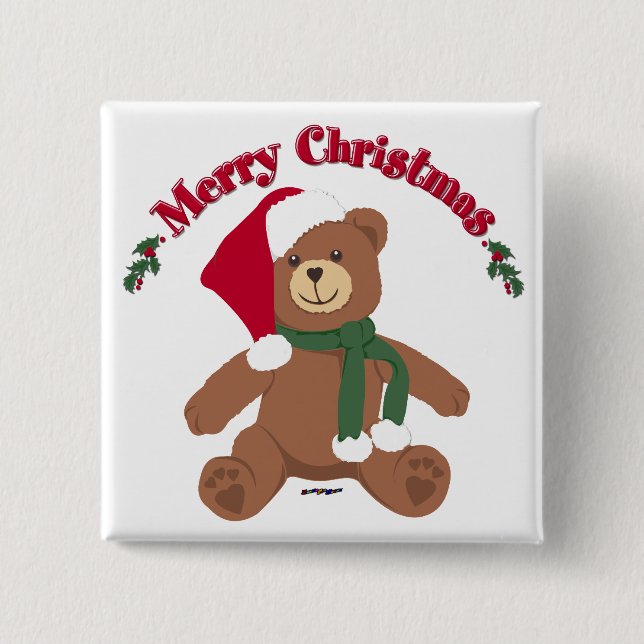 Frohe Weihnachten Teddy Bear Button (Vorderseite)