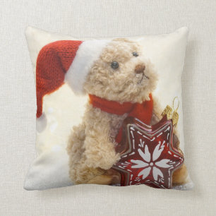 Frohe Weihnachten,Teddybär mit Santa-Hut Kissen