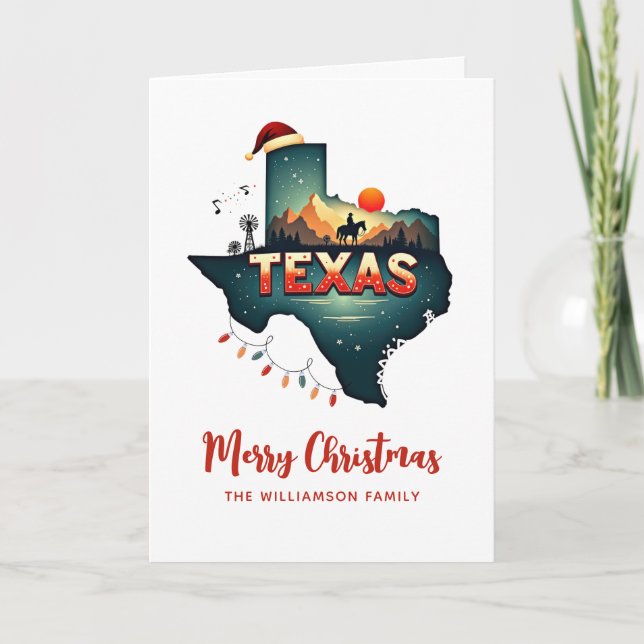 Frohe Weihnachten Texas Staat Retro Personalisiert Karte (Vorderseite)