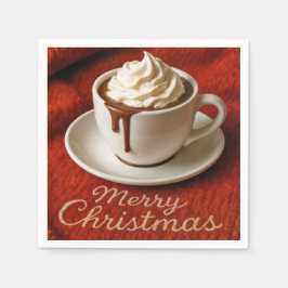 Frohe Weihnachten Text mit Heißgetränk Schokolade Serviette
