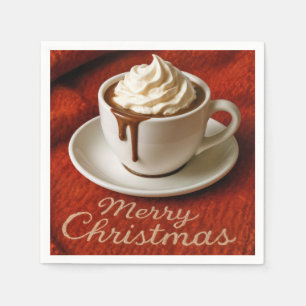 Frohe Weihnachten Text mit Heißgetränk Schokolade Serviette