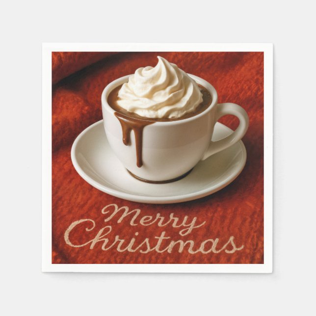 Frohe Weihnachten Text mit Heißgetränk Schokolade Serviette (Vorderseite)