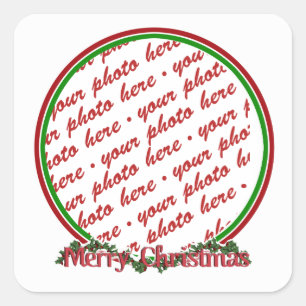 Frohe Weihnachten Text mit Kranz & Schnee Quadratischer Aufkleber