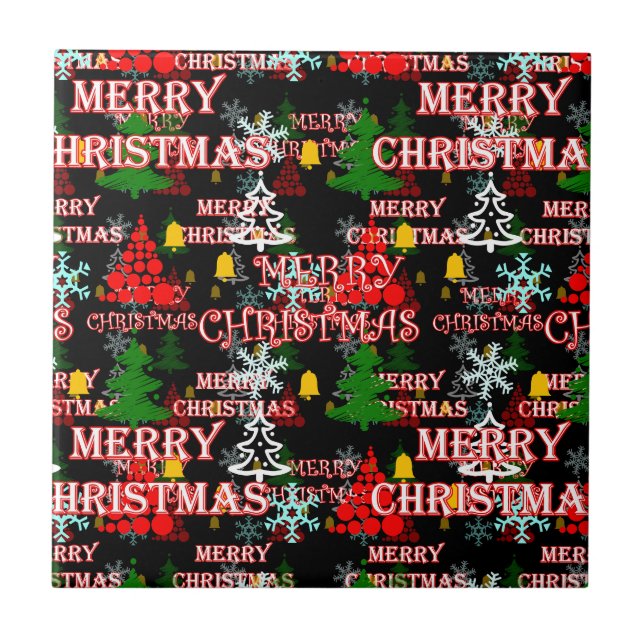 Frohe Weihnachten Textmuster Design  Fliese (Vorderseite)