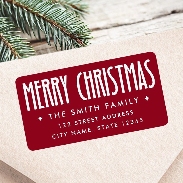 Frohe Weihnachten tiefrote Rücksendeadresse Adressaufkleber (Merry Christmas deep red return address Label)