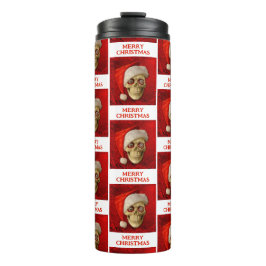 Frohe Weihnachten. Totenkopf mit Santa-Hut Thermosbecher