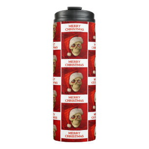 Frohe Weihnachten. Totenkopf mit Santa-Hut Thermosbecher