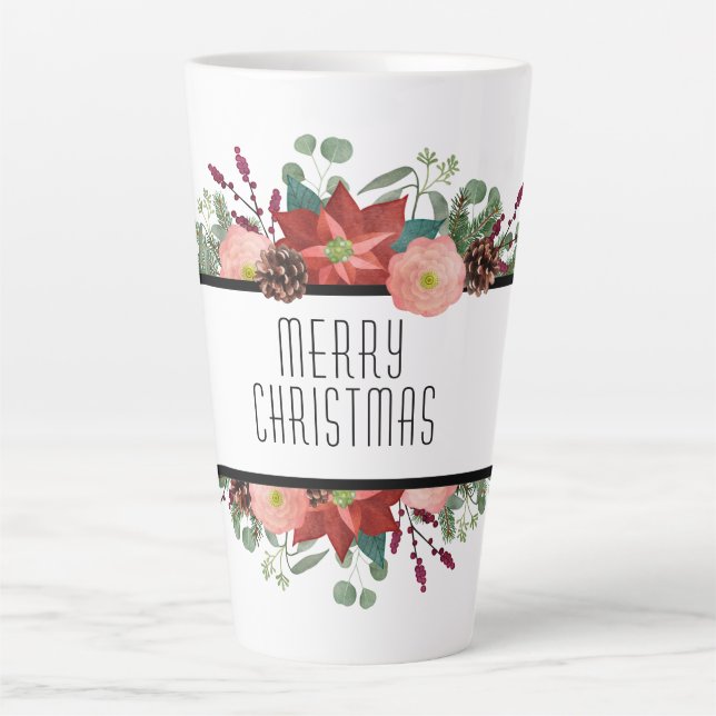 Frohe Weihnachten, traditionelles Blumendesign Milchtasse (Vorderseite)
