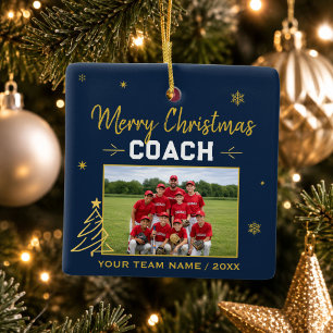 Frohe Weihnachten Trainer Personalisiertes Teamfot Keramikornament