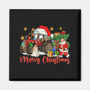 Frohe Weihnachten Traktor mit Santa Schneemann Magnet