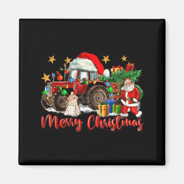Frohe Weihnachten Traktor mit Santa Schneemann  Magnet (Vorne)