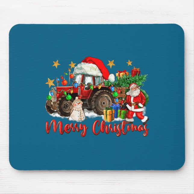 Frohe Weihnachten Traktor mit Santa Schneemann  Mousepad (Vorne)