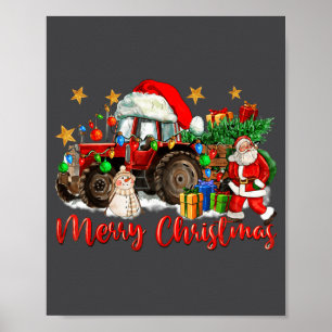 Frohe Weihnachten Traktor mit Santa Schneemann  Poster