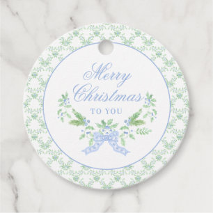 Frohe Weihnachten Trellis und Swag mit Blue Bow Geschenkanhänger