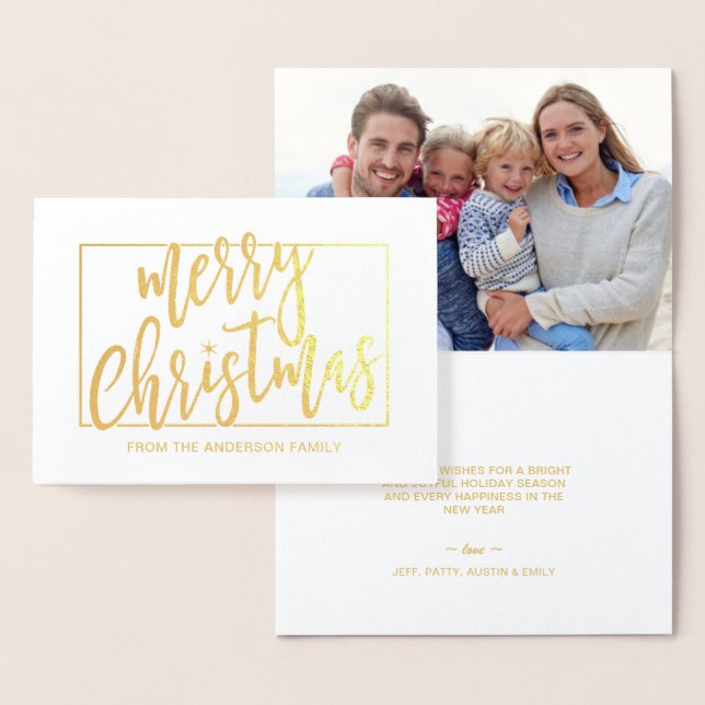 Frohe Weihnachten Trendy Hand Lettered Script Gold Folienkarte (Anzeige)