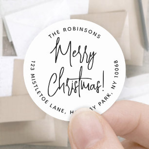 Frohe Weihnachten Trendy Script Runde Rücksendeadr Runder Aufkleber