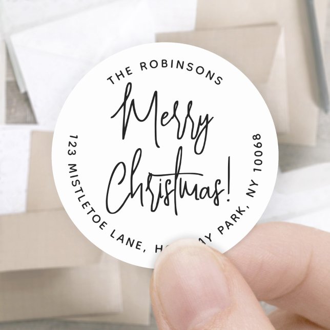 Frohe Weihnachten Trendy Script Runde Rücksendeadr Runder Aufkleber (Von Creator hochgeladen)
