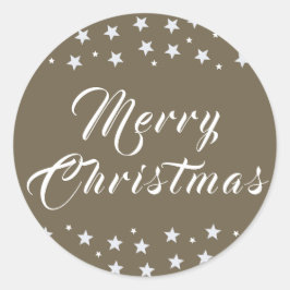 Frohe Weihnachten Trendy Script Stars Beige Holida Runder Aufkleber