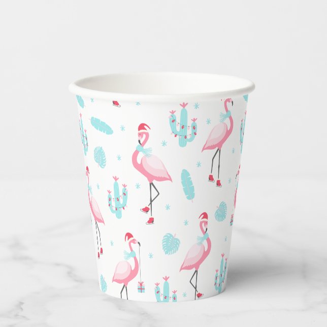 Frohe Weihnachten Tropical Beach Flamingo Pappbecher (Vorderseite)