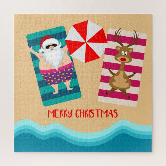 Frohe Weihnachten Tropical Beach Santa Reindeer Puzzle (Vertikal)