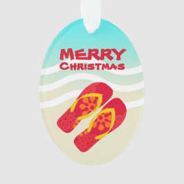 Frohe Weihnachten Tropical Holiday Beach Sandals Ornament
