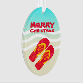 Frohe Weihnachten Tropical Holiday Beach Sandals Ornament