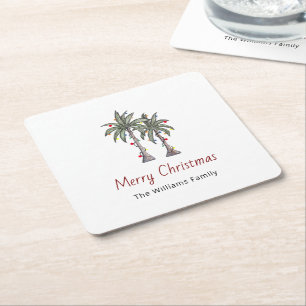 Frohe Weihnachten Tropical Palm Trees Beach Rechteckiger Pappuntersetzer