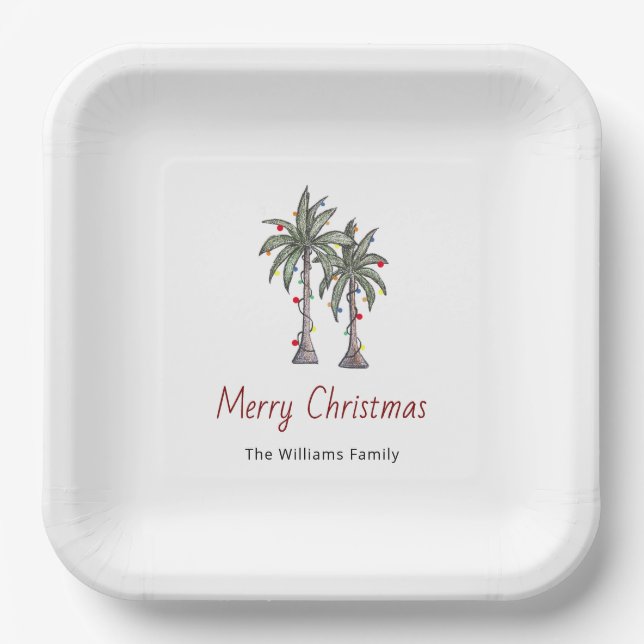 Frohe Weihnachten Tropical Palm Trees Urlaub Pappteller (Vorderseite)