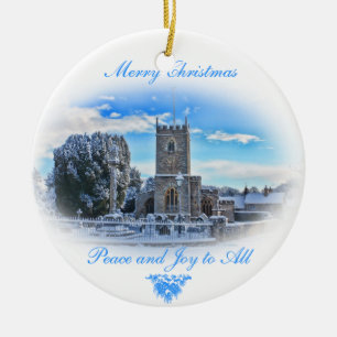 Frohe Weihnachten {Trull Kirche im Schnee} Keramik Ornament