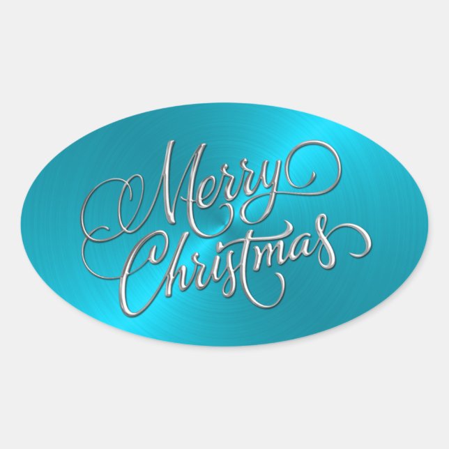 Frohe Weihnachten Türkis Sticker Embossed Look (Vorderseite)