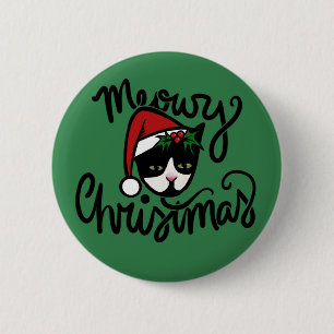 Frohe Weihnachten Tuxedo Cat Button