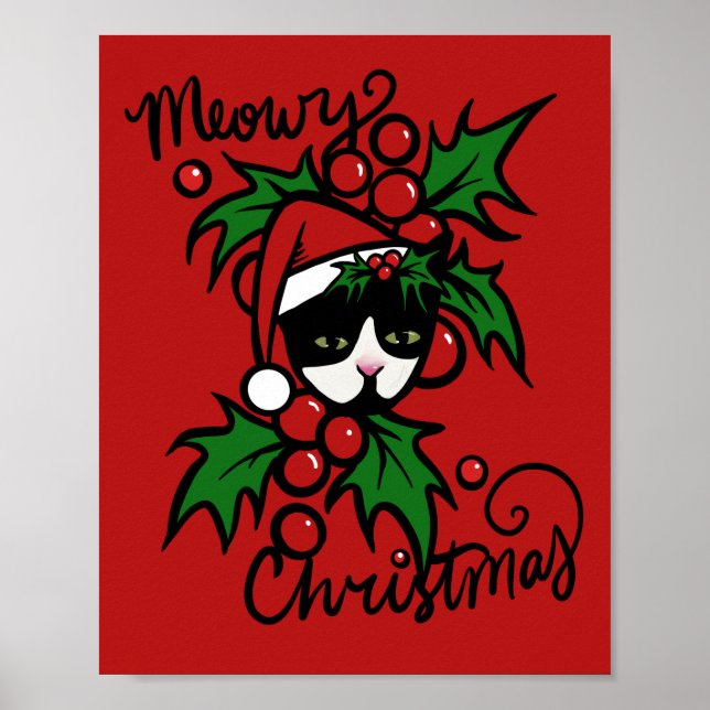 Frohe Weihnachten Tuxedo Cat Poster (Vorne)