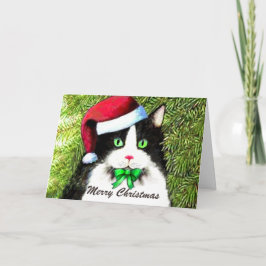 Frohe Weihnachten Tuxedo Katze in Weihnachtsmannmü